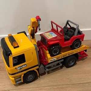 Bruder Yellow and Red Tow Truck with Jeep